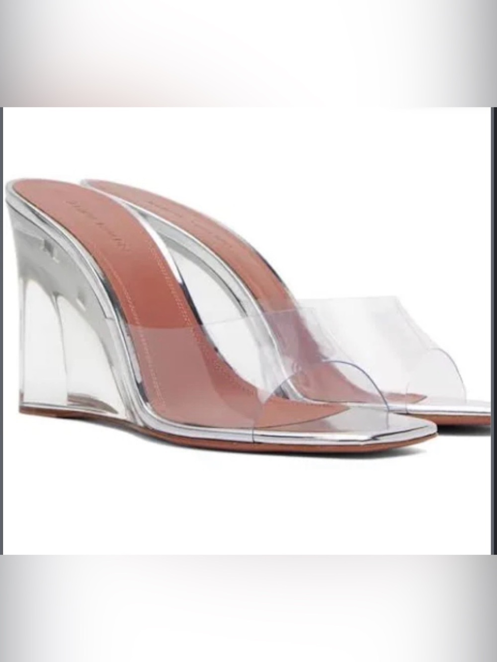 Amina Muaddi Clear PVC Wedge Sandals with Tan Insole
